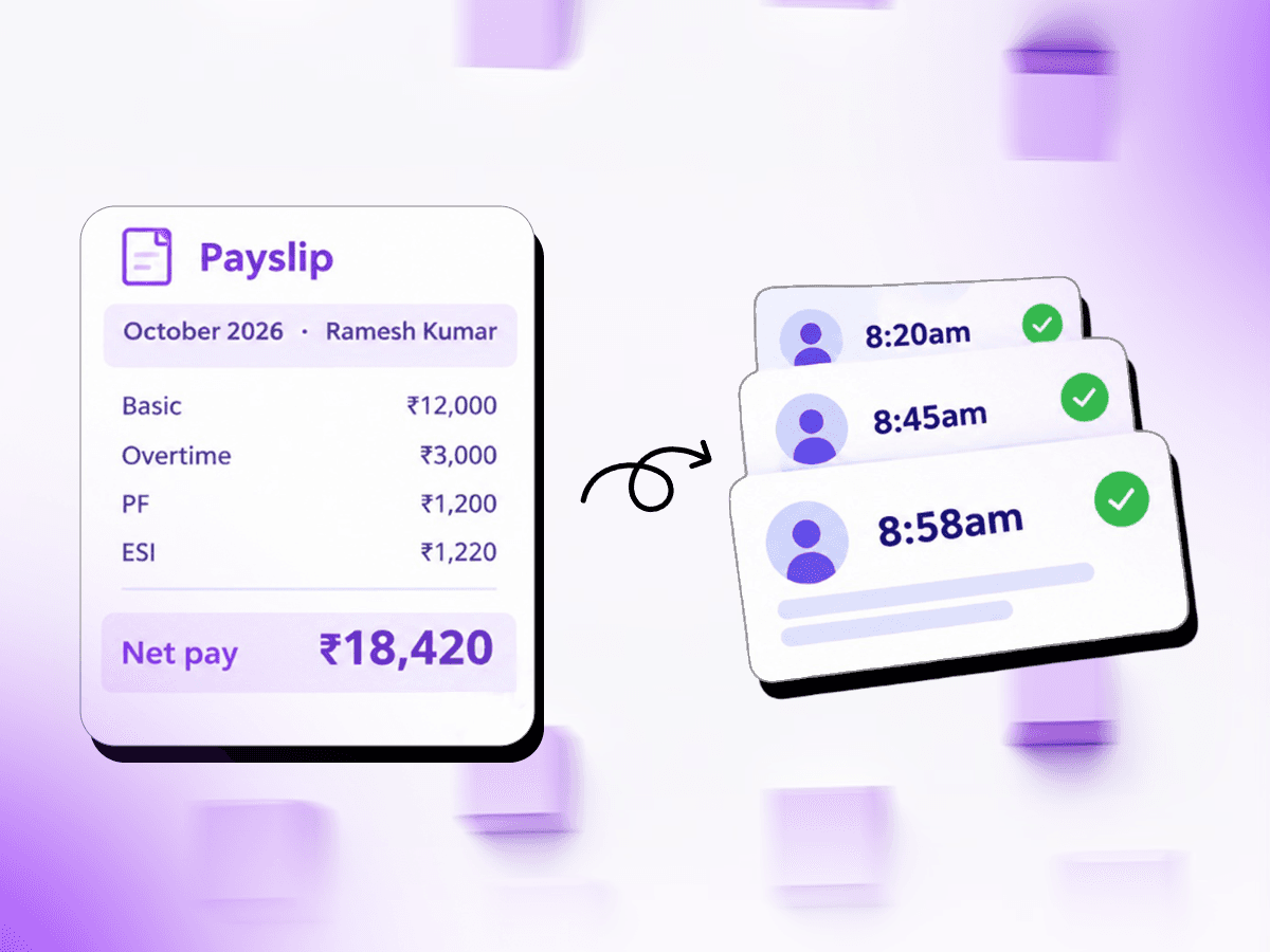 Check-ins flowing into a payslip: Net pay ₹18,420